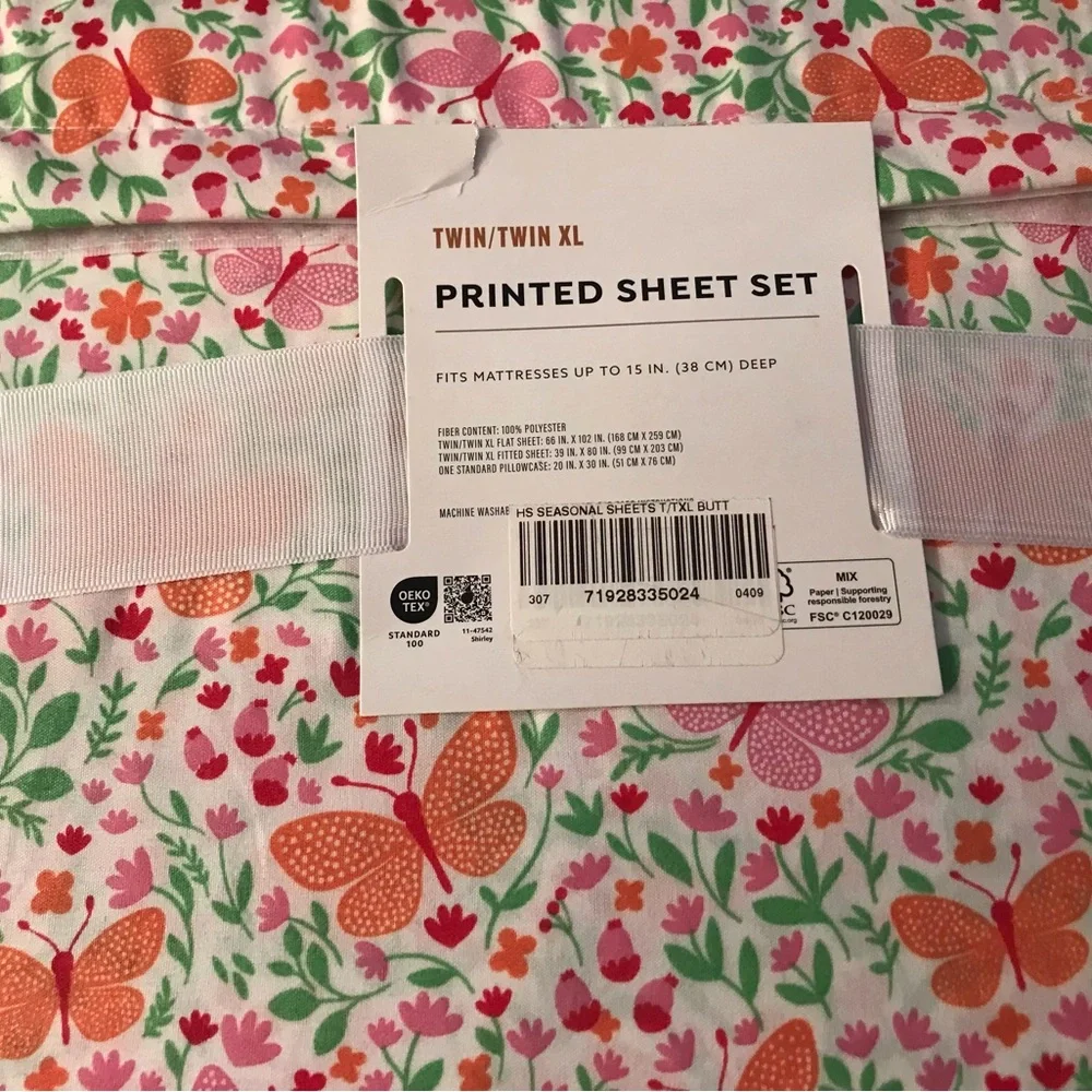 Havenstay Butterfly Floral Printed Sheet Set - Pink & Orange